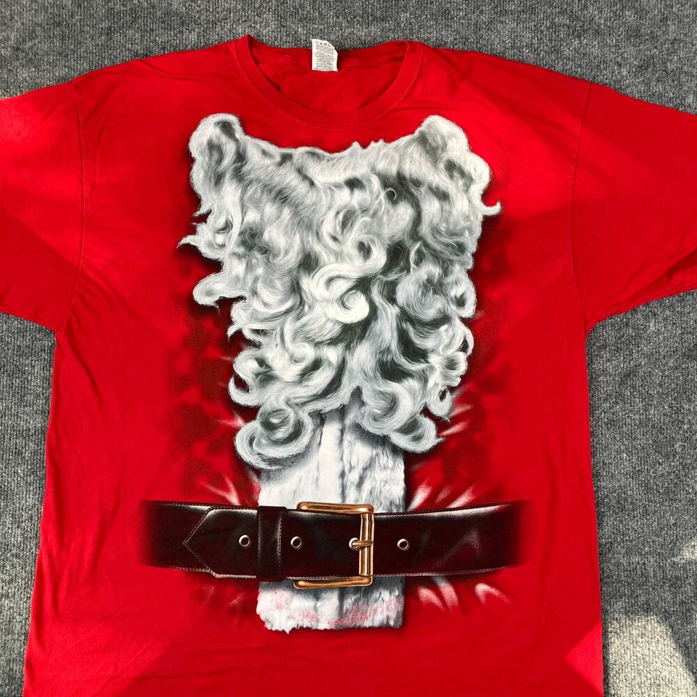 Fruit of the Loom T-Shirt Mens Size 2XL Red Santa Claus Beard Belt Costume Funny